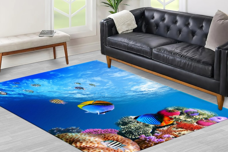 Office Rug, Popular Rug, Corridor Rug, Gift For The Home, Underwater Fish View Rug, Underwater Rugs, Animal Rug, Gift For Him, Blue Rug, image 3