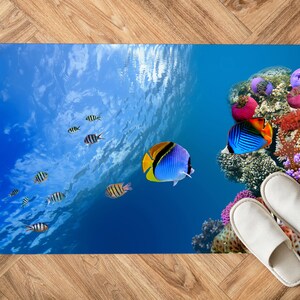 Office Rug, Popular Rug, Corridor Rug, Gift For The Home, Underwater Fish View Rug, Underwater Rugs, Animal Rug, Gift For Him, Blue Rug, image 6