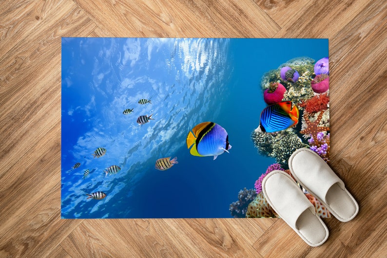 Office Rug, Popular Rug, Corridor Rug, Gift For The Home, Underwater Fish View Rug, Underwater Rugs, Animal Rug, Gift For Him, Blue Rug, image 6