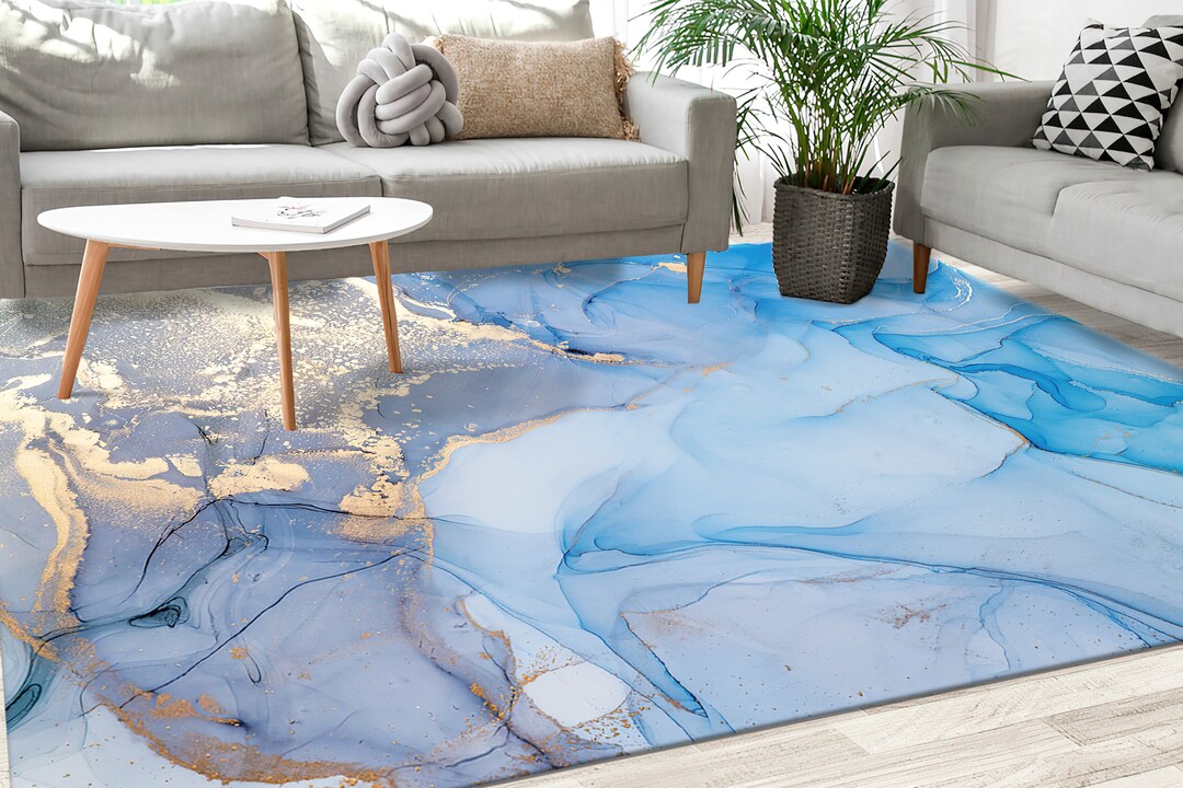Alcohol Ink Rug, Blue Shimmery Area Rug, Modern Home Decor - Etsy