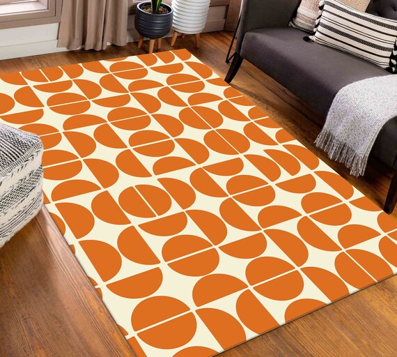 Checkerboard Rugs, Geometric Rugs, Minimal Rugs, Modern Rugs, Dining Room Rug, Anti-Slip Carpet, Salon Rug, Orange Rug, Bath Rug, Boho Rug,