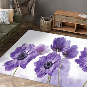 Classic Rug, Easy to Clean Rug, Salon Rug, Non Slip Rug, Purple Flower Rugs, Modern Rug, Floral Rugs, Front Door Rug, Purple Rug,