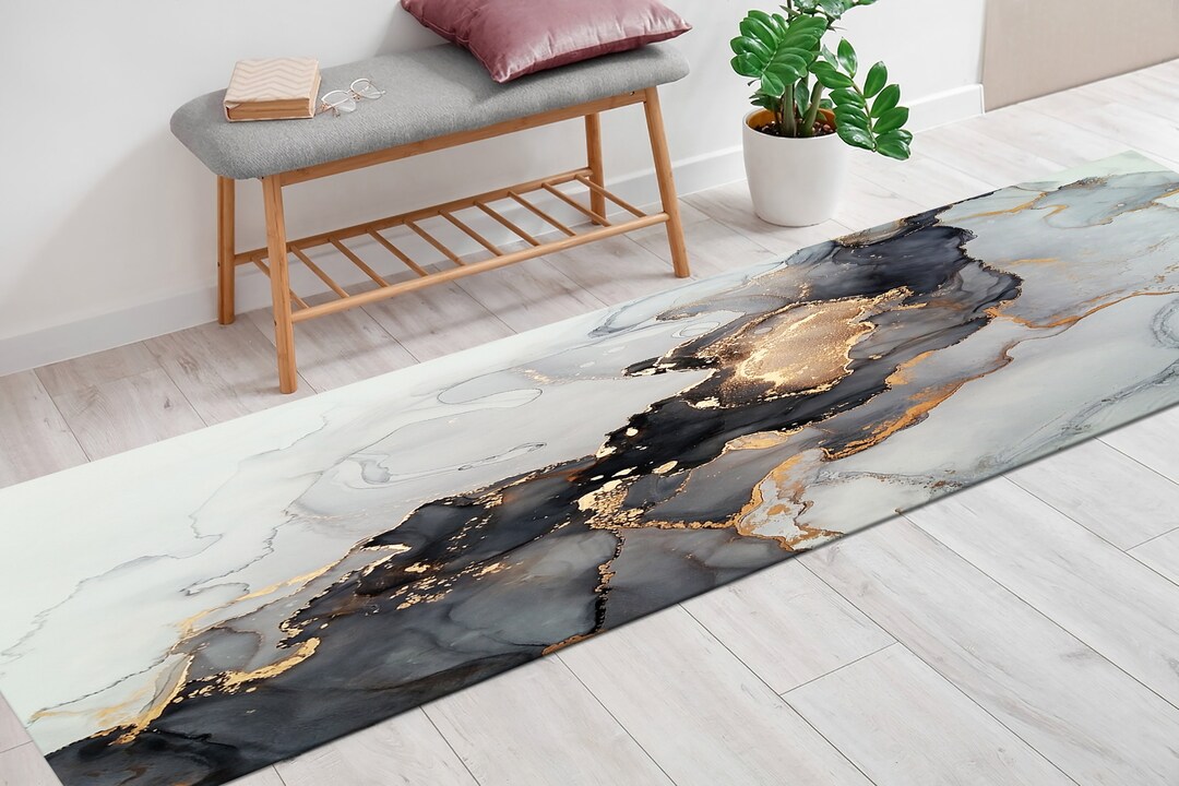 Bathroom Rug, Round Rug, Kitchen Rug, Anti-slip Carpet, Black Gold ...