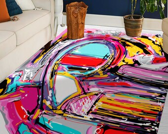 Colorful Rug, Kitchen Rug, Round Rug, Housewarming Gift, Abstract Graffiti Painting Rugs, Colorful Rug, Graffiti Rugs, Thick Rug, Large Rug,