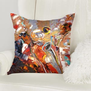 Abstract Pillow, Gift For Him, Home Decor, Modern Pillow, Jazz Musicians Painting Printed Pillow, Cello Pillow, Music Cushion, Cushion,