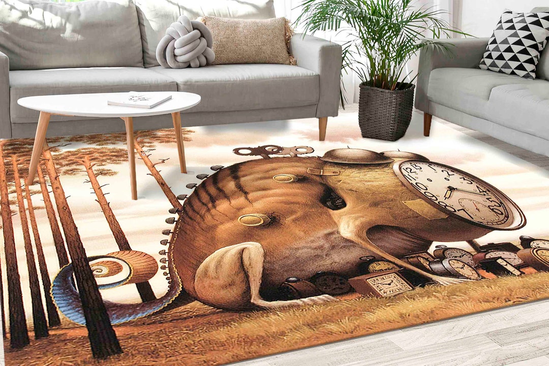 Abstract Clock Rug, Surrealism Rugs, Surreal Rug, Modern Rug, Brown Rug ...