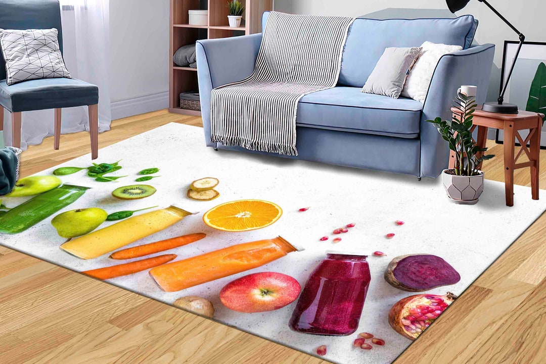 Vegetables and Fruits Rug, White Rugs, Kitchen Rugs, Modern Rugs, 3D ...