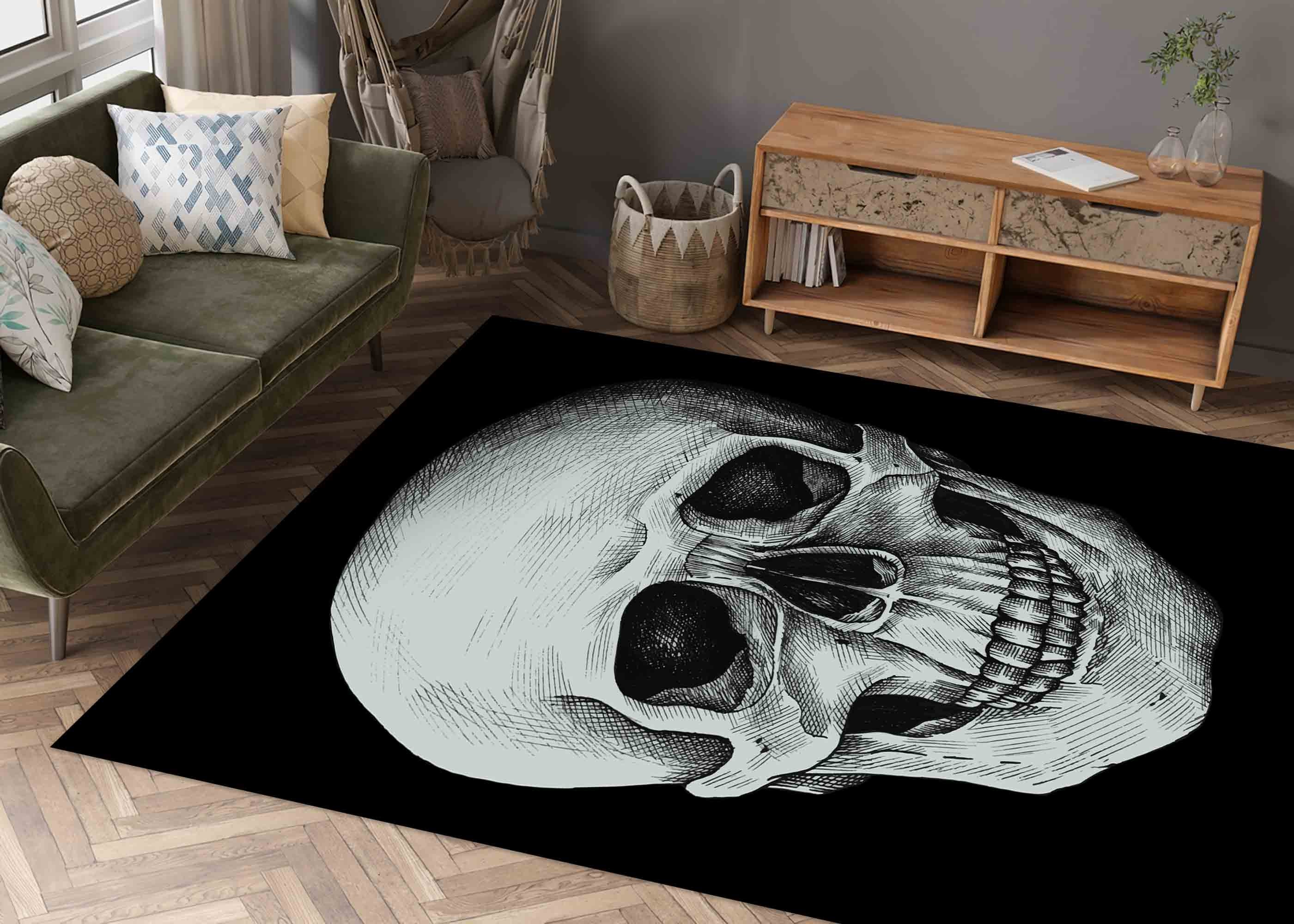 Discover Skull Rug, Loft Rug, Black Rug, Modern Rug, Non Slip Rug, Machine Washable Rug, Classic Rug, Housewarming Gift, Gift For Him, Horror Rug,