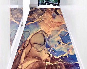 3D Gedruckter Teppich, Benutzerdefinierte Teppich, Großer Teppich, Geschenk für Das Zuhause, Brauner und Blauer Marmor Teppich, Blauer Marmor Teppich, Alkohol Tinte Teppich, Korridor Teppich,