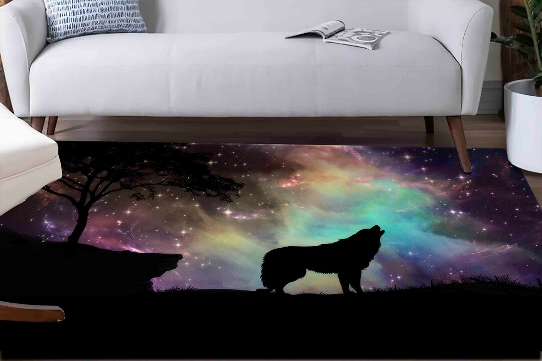 Starry Sky Wolf Rugs, Wolf Rug, Farmhouse Rug, Animal Rugs, Bedroom Rug ...