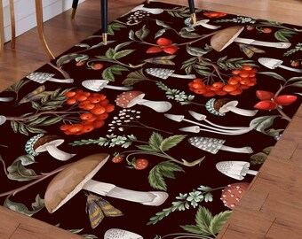 Mushroom Rugs, Colorful Rugs, Black Rug, Modern Rugs, Custom Rug, Gift For The Home, Bedroom Rug, Wall Hanging Rug, Dining Room Rug,