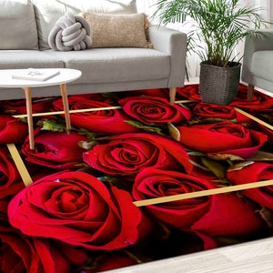Rose Rugs, Gold Frame Rug, Red Rose Rug, Flower Rug, Red Rug,  Dining Room Rug, Front Door Rug, 3D Printeds Rug, Non-Slip Carpet, Salon Rug,