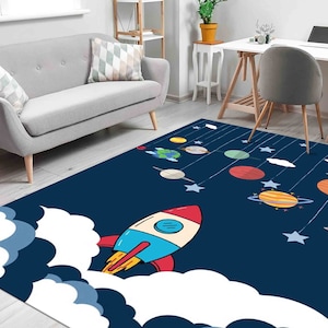Rocket Rugs, Solar System Rugs, Spaceship Rug, Kids Rug, Indoor Rug, Bedroom Rug, Nursery Rug, Living Room Rug, Astronaut Rug, Boy Room Rug,