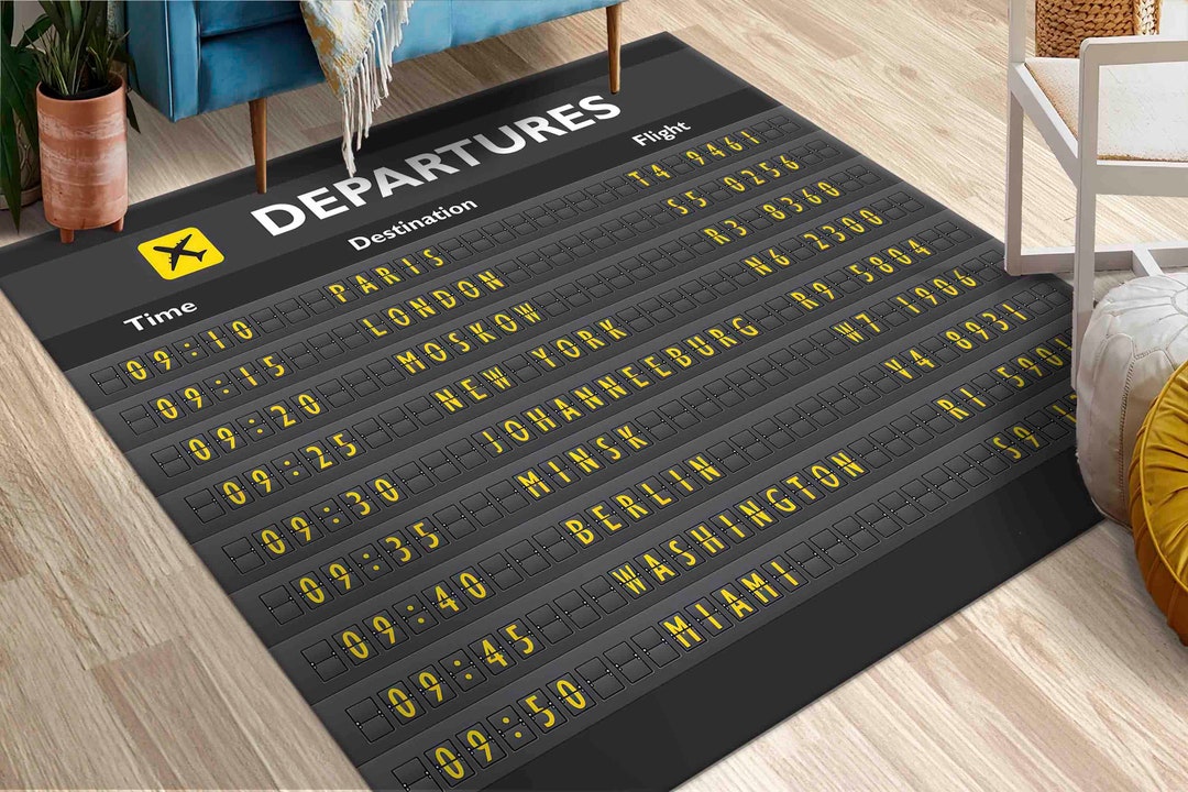 Traveling Rug Departures Rug, Travel Rug, Airport Departure Rug, Modern Rug, Non-slip ...