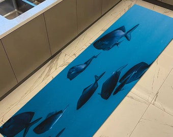Fish Rug, Round Rug, Living Room Rug, Gift For Her, Navy Blue Rug, Underwater Landscape Rug, Animal Rug, 3D Printed Rug, Non-Slip Carpet,