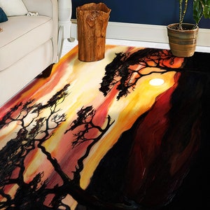 Schlafzimmer Teppich, Personalisierter Teppich, Salon Dekor Teppich, rutschfester Teppich, Savannah Baum Gemälde Teppich, Baum Landschaft Teppich, Ansicht Teppich,
