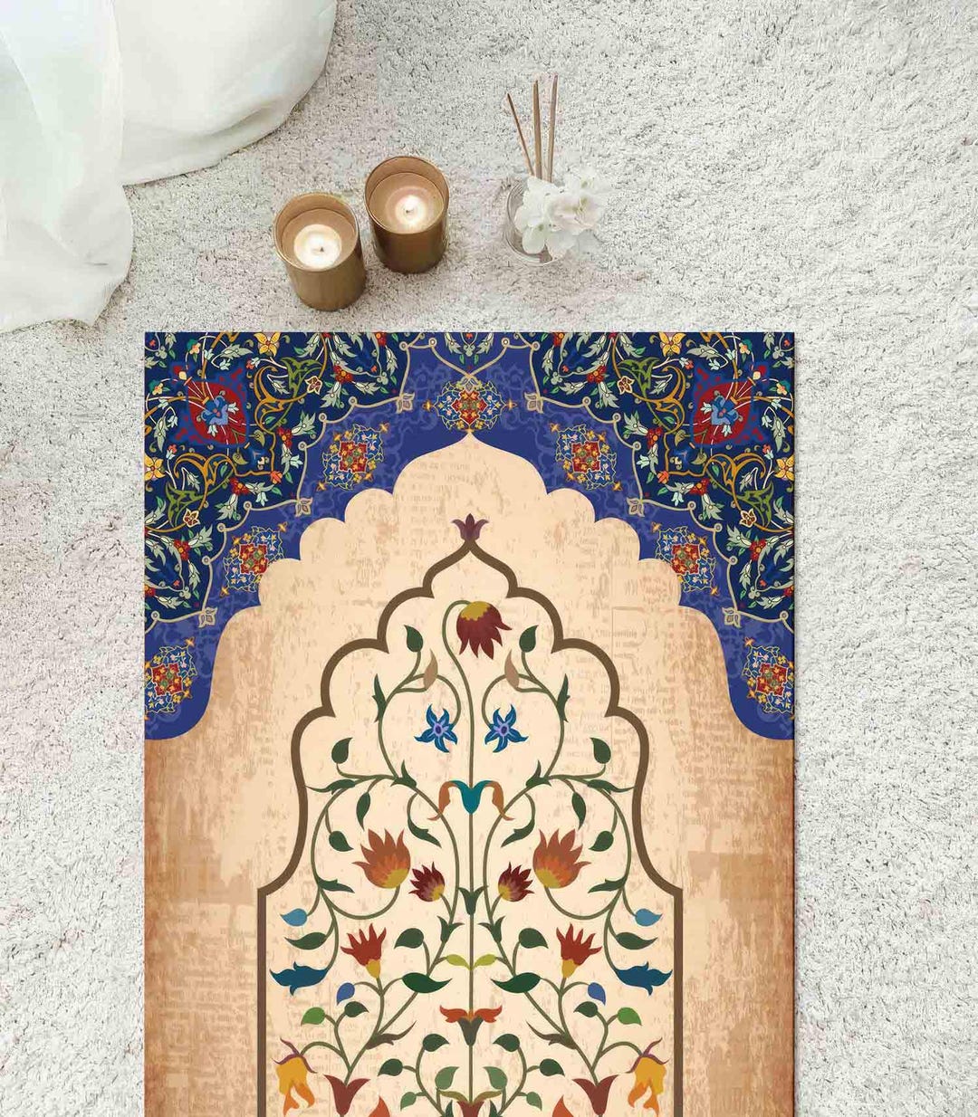 Round Islamic Rug Eid Gift Rug, Islamic Gift Rugs, Ethnic Pattern Prayer Rugs, Modern ...