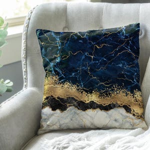 Contemporary Cushion, Gold Marble Pillow, Marble Printed Pillow, Gift For The Home, Navy Blue Marble Pillow Cover, Printed Cushion,