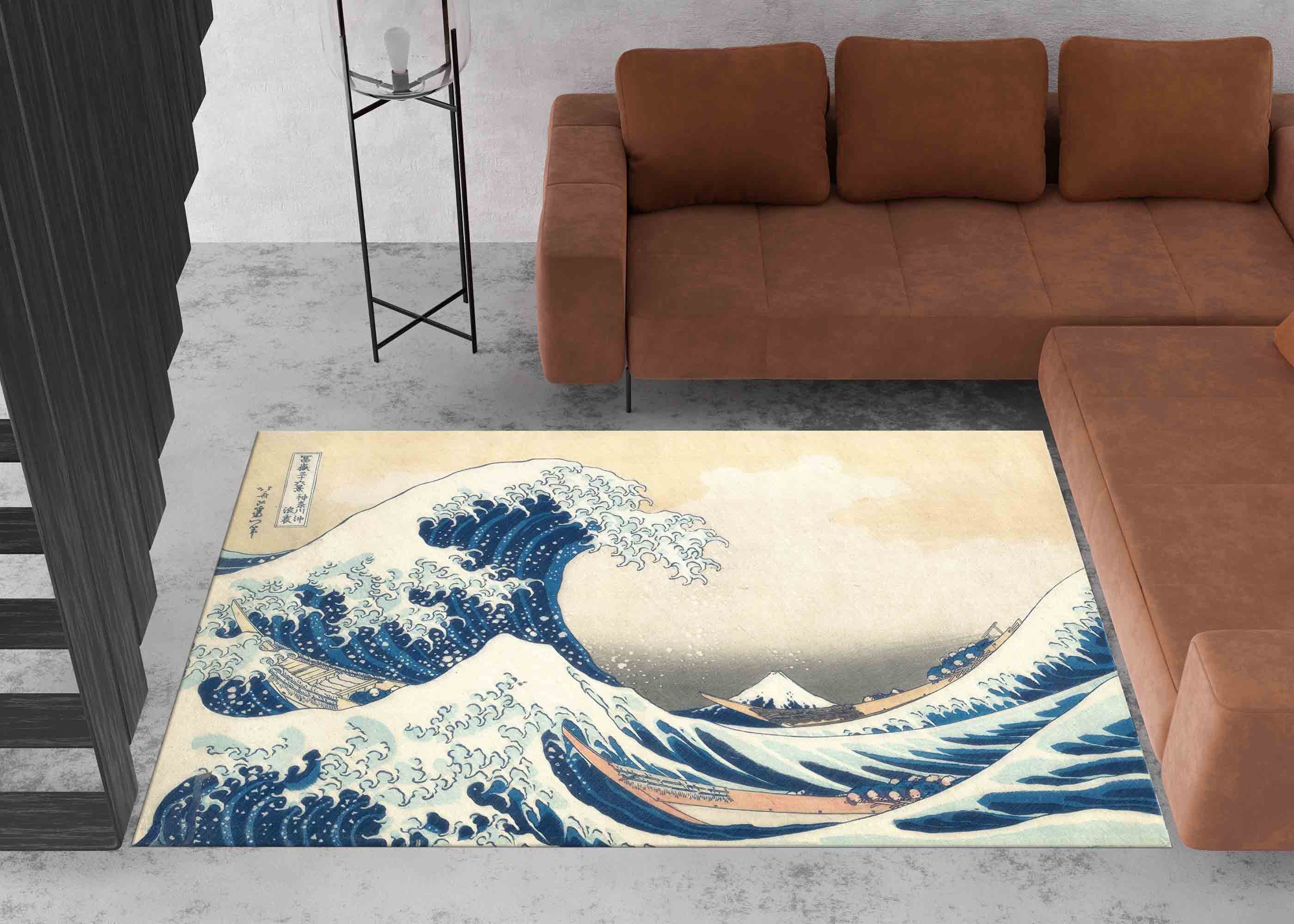The Wave off Kanagawa Rugs, Wave Landscape Rugs, Seascape Rug, Blue Rug ...