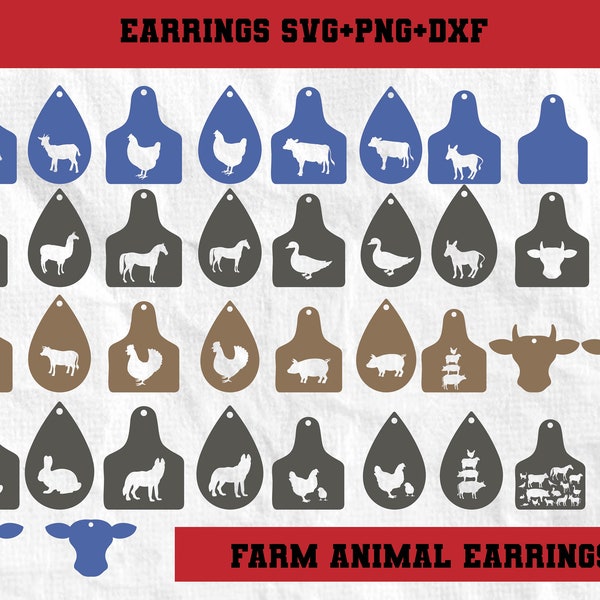 Farm Animal Earring SVG, Cow Tag Earring, Castle Earring, Glowforge Laser Cutter, Cricut Earring, Silhouette Earring, pig faux leather svg