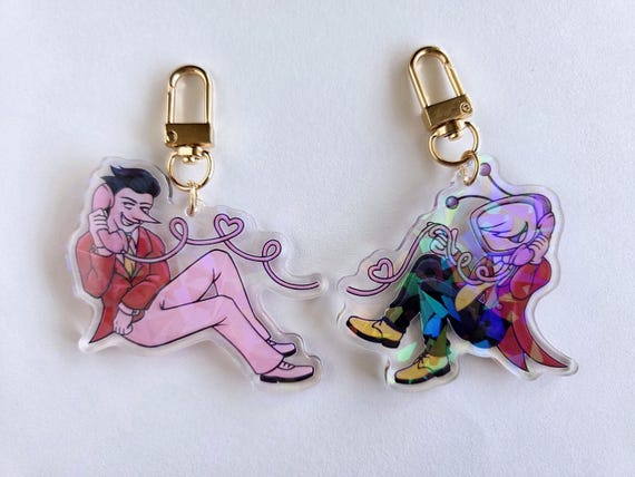 Deltarune Tenna and Spamton Telephone Line Iridescent Keychains