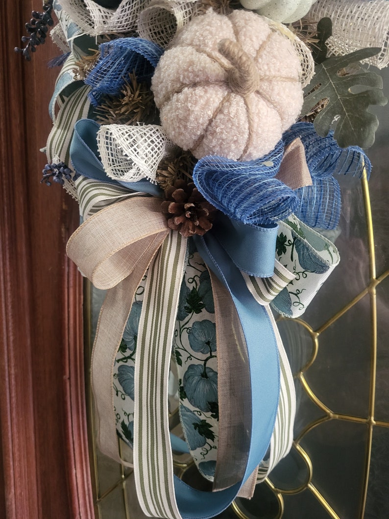 Blue Cream Pumpkin Fall Swag, Farmhouse Front Door Decor - Etsy