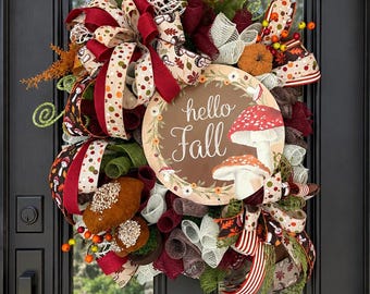 Herfstkrans / Herfstdecoratie voor de voordeur / Herfstkrans / Unieke herfstpaddenstoelen