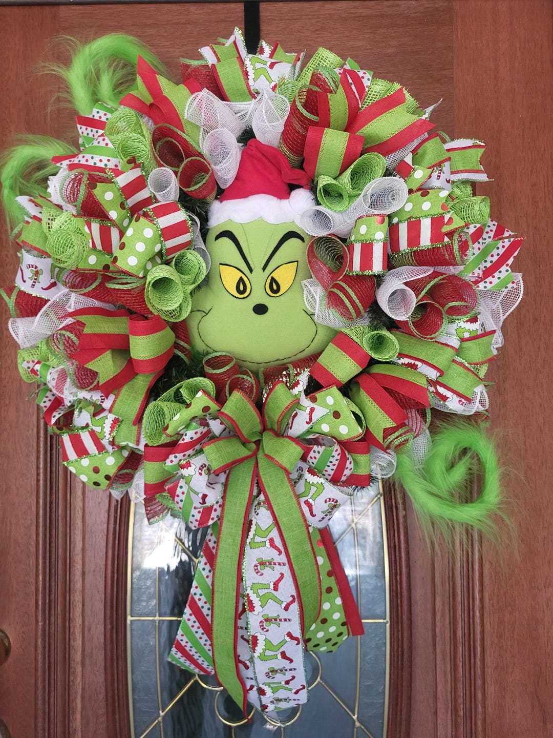 Grinch Wreath, Christmas Wreath for Holiday Front Door. Green Monster ...