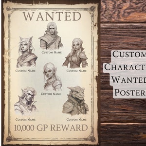 Custom DND Party Wanted Poster, Custom Character Portrait Commission, Dungeons & Dragons Pathfinder Fantasy illustration Digital Commission