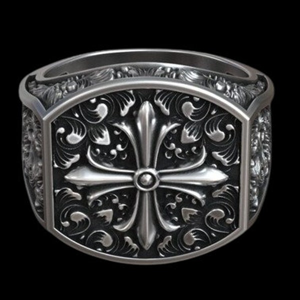 Maltese Cross 925 Silver Medieval Ring, Sterling Silver Cross Jewelry, Christian Jewelry, Engraved Ring, Family Ring, Remembrance Gift