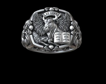 Memento Mori Taurus Biker Ring For Men in Sterling Silver, Extraordinary Gothic Ring, Biker Punk Zodiac Rings, Taurus Pinky Ring For Men