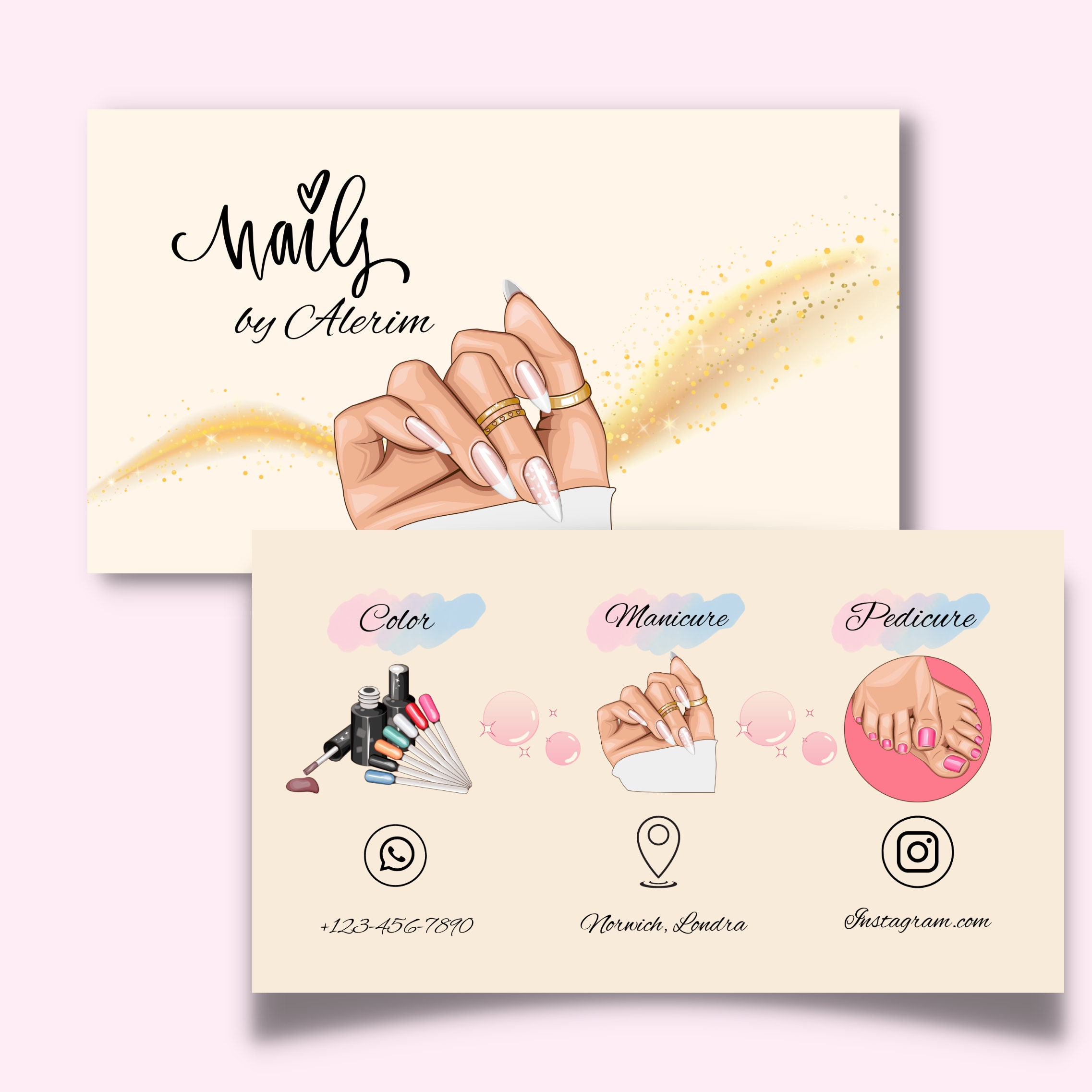 Editable Nail Artist Business Card Template Professionally Etsy Editable Nail Artist Business Card Template Professionally Etsy