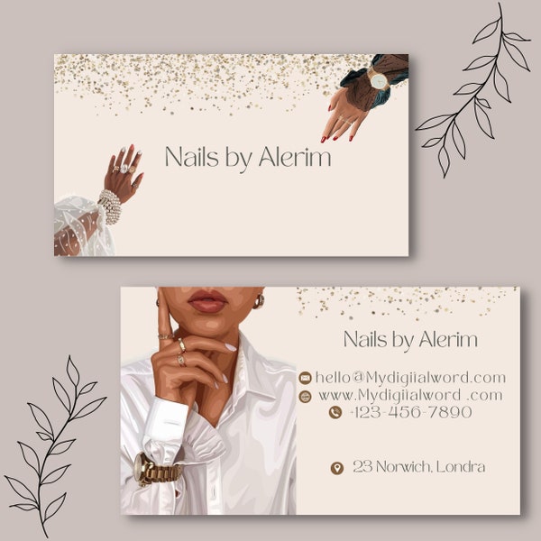 Modèle de carte de visite Nail Tech modifiable et imprimable, carte de visite Nails Salon, carte de visite personnelle Nail, modèle de carte minimaliste
