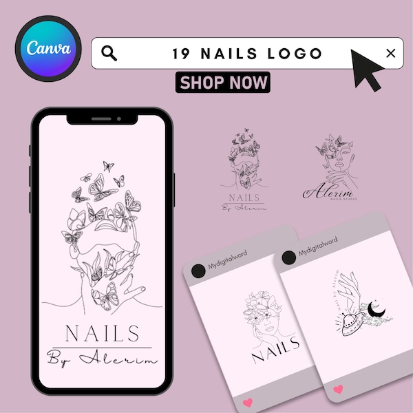 19 Beauty logo, Nail Artist Logo Design, Premade Logo, Nail Art, Nail Polish Logo, Nail Technician Logo, Nail Salon Logo Design