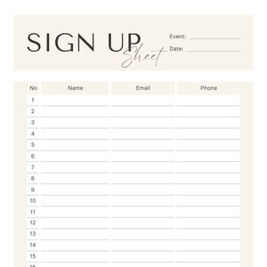 Modern Sign Up Sheet
