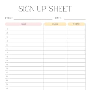 White and Pink Sign Up Sheet