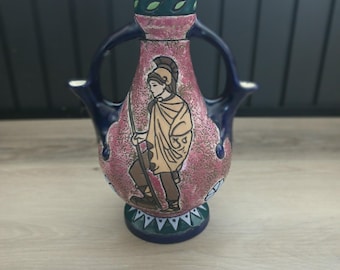 Antique Amphora Greek Gladiator Vase Double Handled 1919 measures 9.5"height RARE