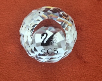 Swarovski SCS Crystal Golf Ball Paperweight Blue Swan Logo 1990