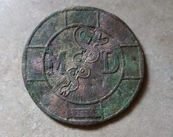 Emblema de medallón de latón de 3,5″ de médico de 1925 ~ Licencia n.° 126282 ~ AMA