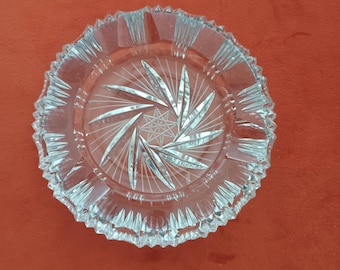 Vintage Cut Crystal Ashtray with Star of David | Judaica Glass Dish & Midcentury Barware 7"