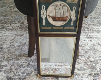 Nautical Mirror Mayflower Ship Knots Shadow Box Accent Wall Hanging 22x9.5