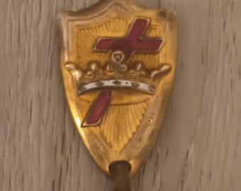 Vintage Masonic Knights Templar Brass & Enamel Sword Chain Medallion 3.25"length