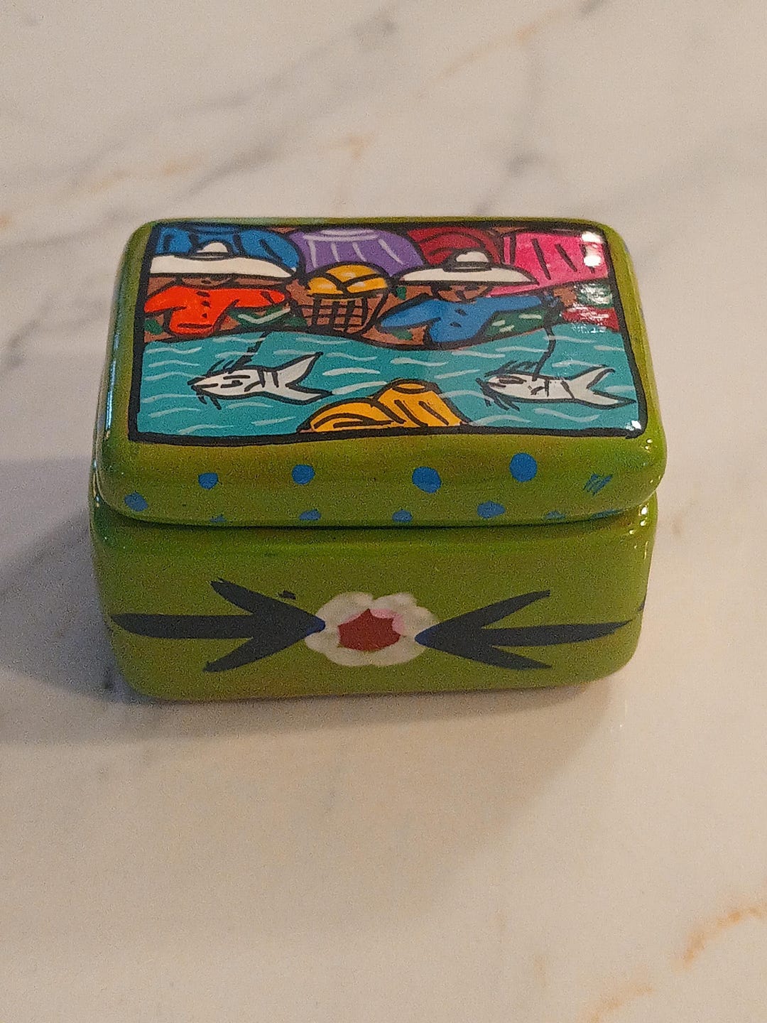 Trinket Label Talavera Handmade Terracotta Trinket Box With Original Labels - Artist ...