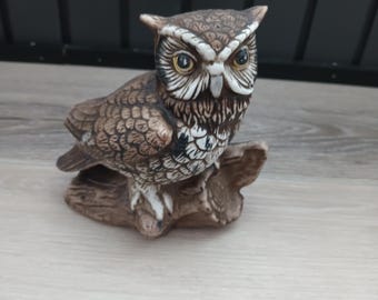 Vintage HOMCO Perched Porcelain Barn Owl Figurine Statue Bird 5" Tall Decor #1114