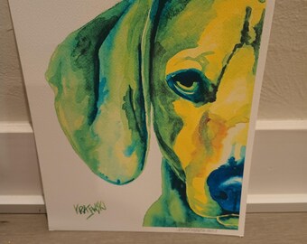 Ron Krajewski watercolor daschound print signed by artist 8 x 10.5"