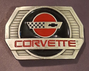 Classic Vintage Chevrolet Corvette Belt Buckle- Masterpiece Collections Pewter & Enamel USA
