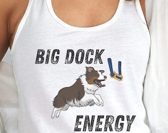Australian Shepherd Dock Diving Air Retrieve Racerback, Aussie Big Dock Energy Tank Top, Canine Sports Dive Dog Splash Competition Shirt