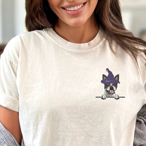 Minimalist Boston Terrier Halloween Shirt, Brindle & White Bostie Dog Mom Tee, Boston Terrier Spooky Season Dog Dad Crewneck, Dog Mama Gift