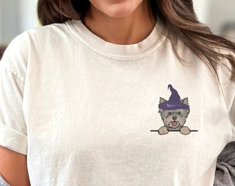 Minimalist Yorkshire Terrier Halloween Shirt, Silver & Cream Yorkie Dog Mom Tee, Yorkie Spooky Season Dog Dad Crewneck, Yorkie Dog Mama Gift