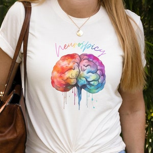 Neurospicy ADHD T-shirt Autism Shirt Neurodivergent Colorful Rainbow Watercolor Brain Chemistry ASD Gift for AuDHD Mental Health Awareness